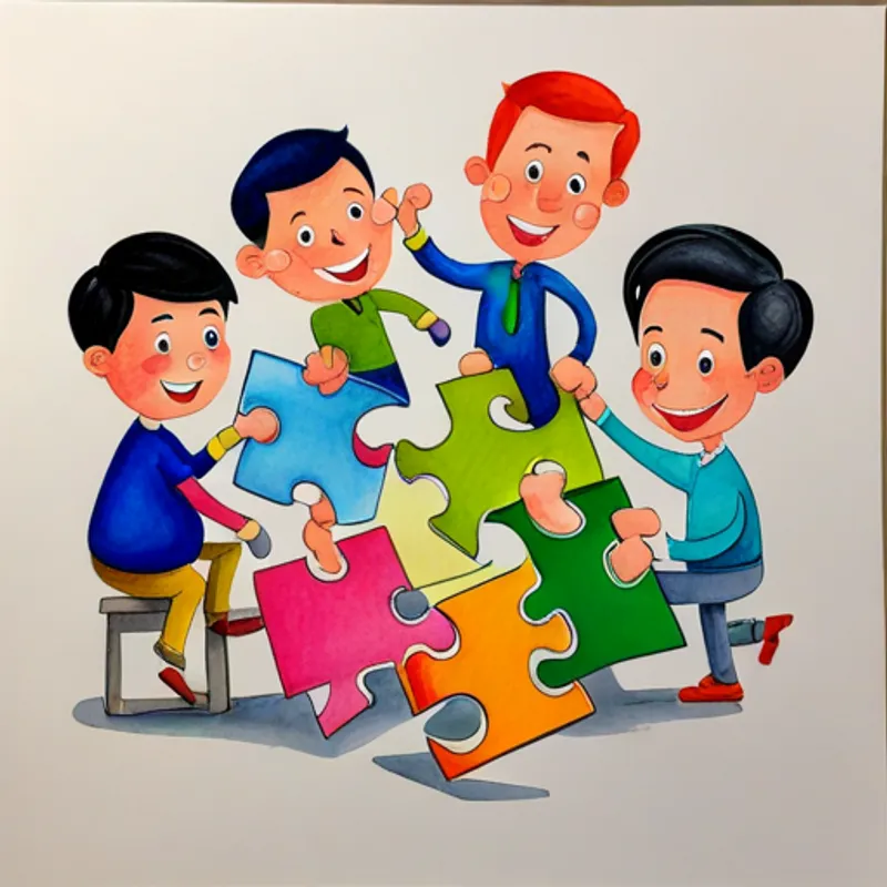 Four brothers happily celebrating their puzzle-solving success