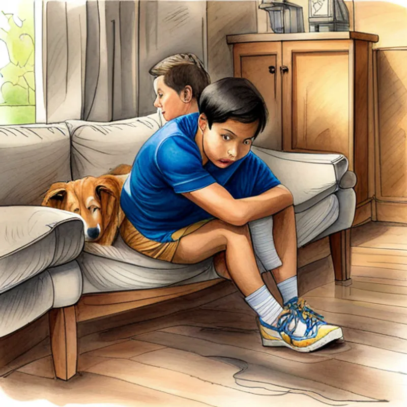 Second son searching under bed, behind couch, etc