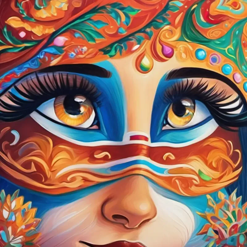 Niña alegre, ojos brillantes, piel morena drawing with colored pencils, her intense focus, and her happiness.