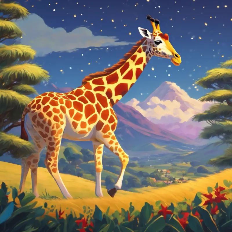 La jirafa juega sola en la sabana.