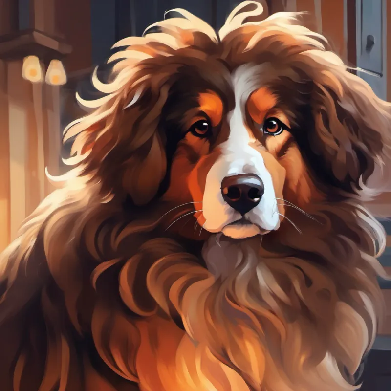 Curly hair, brown eyes, brave and clever and Fluffy dog, loyal and protective encounter mysterious shadows and spooky whispers