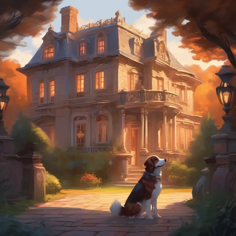 Curly hair, brown eyes, brave and clever and Fluffy dog, loyal and protective realize the mansion is haunted by ghostly spirits