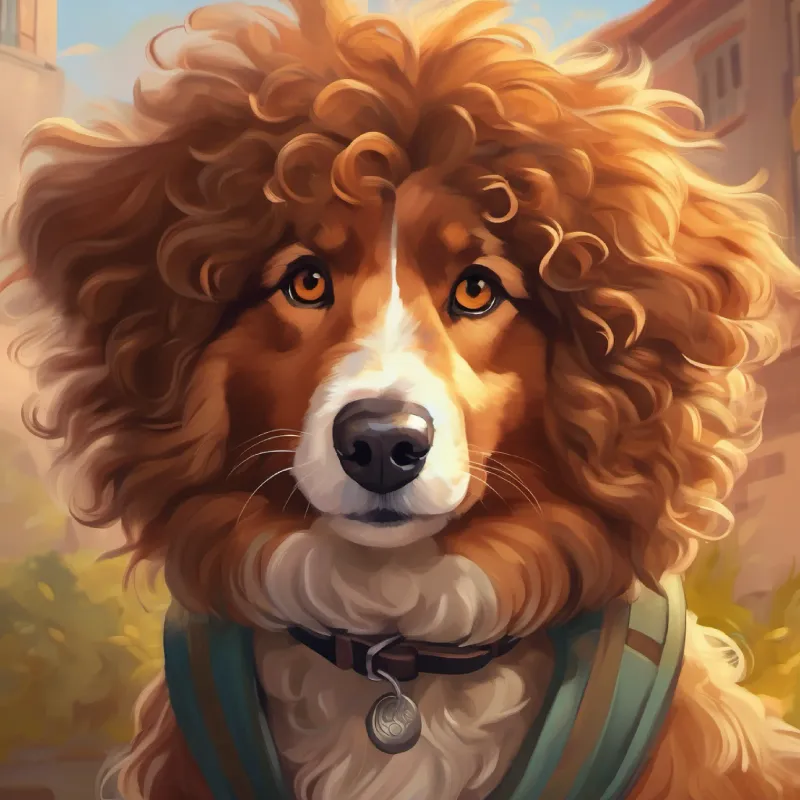It taught Curly hair, brown eyes, brave and clever and Fluffy dog, loyal and protective the importance of courage and friendship