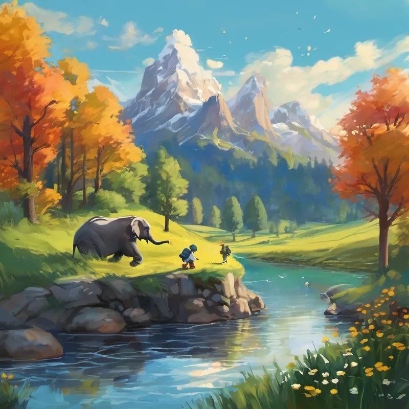 Eines Tages kamen sie an einem kleinen Dorf vorbei, in dem Kinder laut lachten und tanzten. Emil war fasziniert und wollte unbedingt mitmachen. Er wackelte mit seinen großen Ohren und stampfte mit seinen riesigen Füßen zum Rhythmus der Musik. Die Kinder sahen Emil und freuten sich so sehr, einen Elefanten zu sehen. Sie kamen auf ihn zu, streichelten sein weiches, graues Fell und lachten vor Freude. Emil spürte, wie sein Herz vor Glück sprang. Er hatte Freunde gefunden, die ihn so akzeptierten, wie er war.