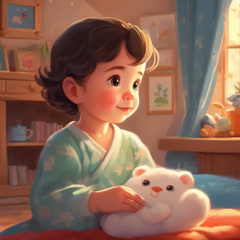 Introducing A newborn with soft skin, wide bright eyes, and a curious smile, morning introduction in a cozy room.