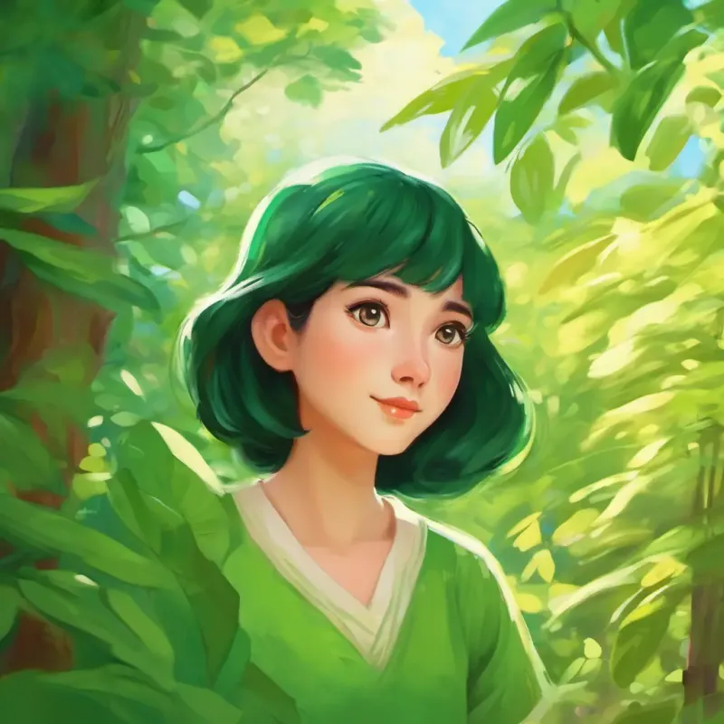 Large, green skin, gentle eyes, round nose feeling better.