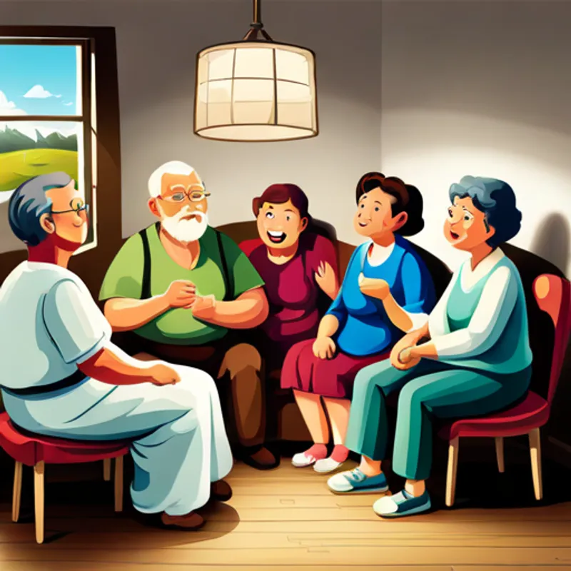 Seniors sitting in a circle, listening to a story