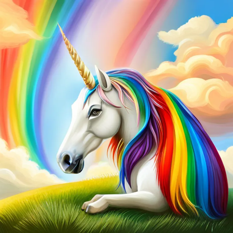 Unicorn with a rainbow coming out of its horn