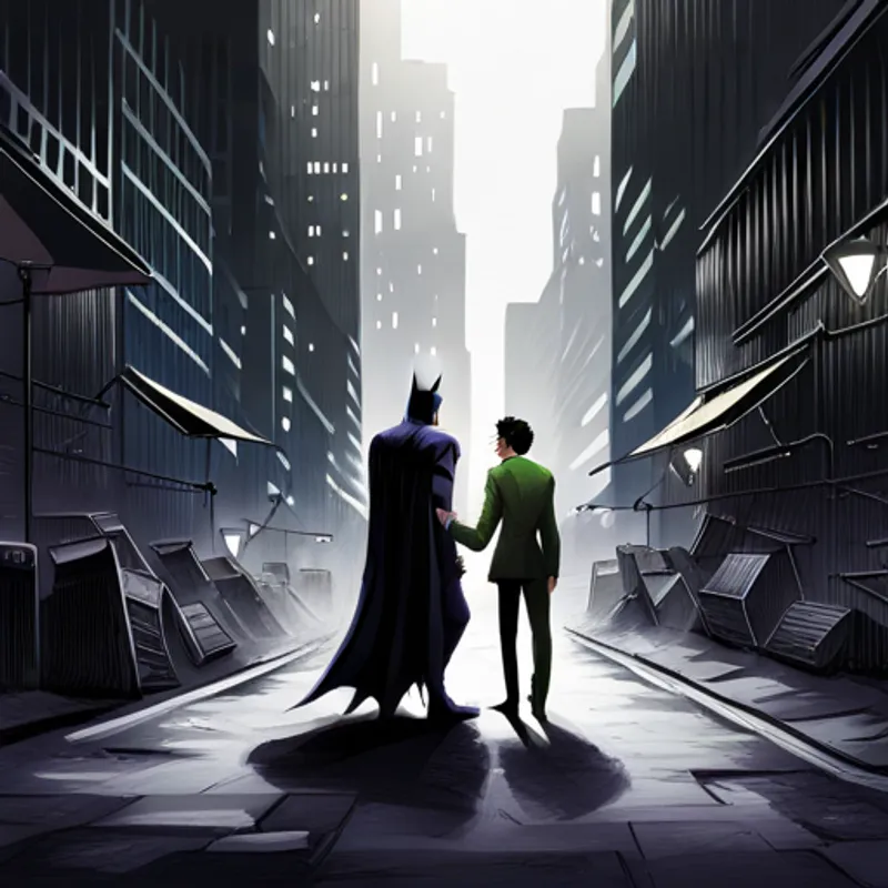 Batman and Joker face off in a dark alley