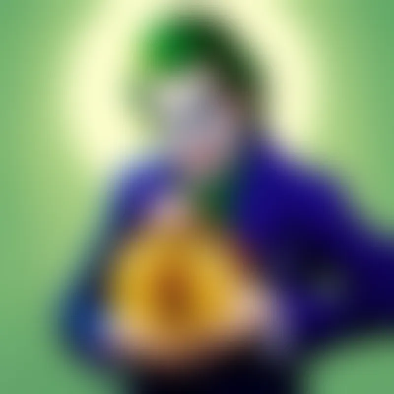 Joker holding a bag of money, smiling wickedly