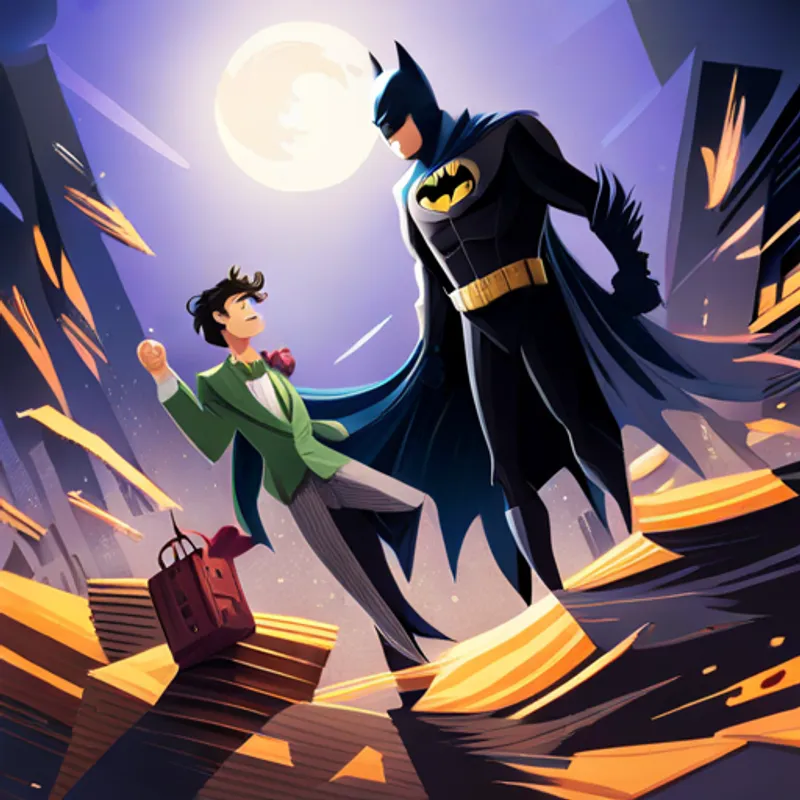 Batman standing triumphantly over a defeated Joker