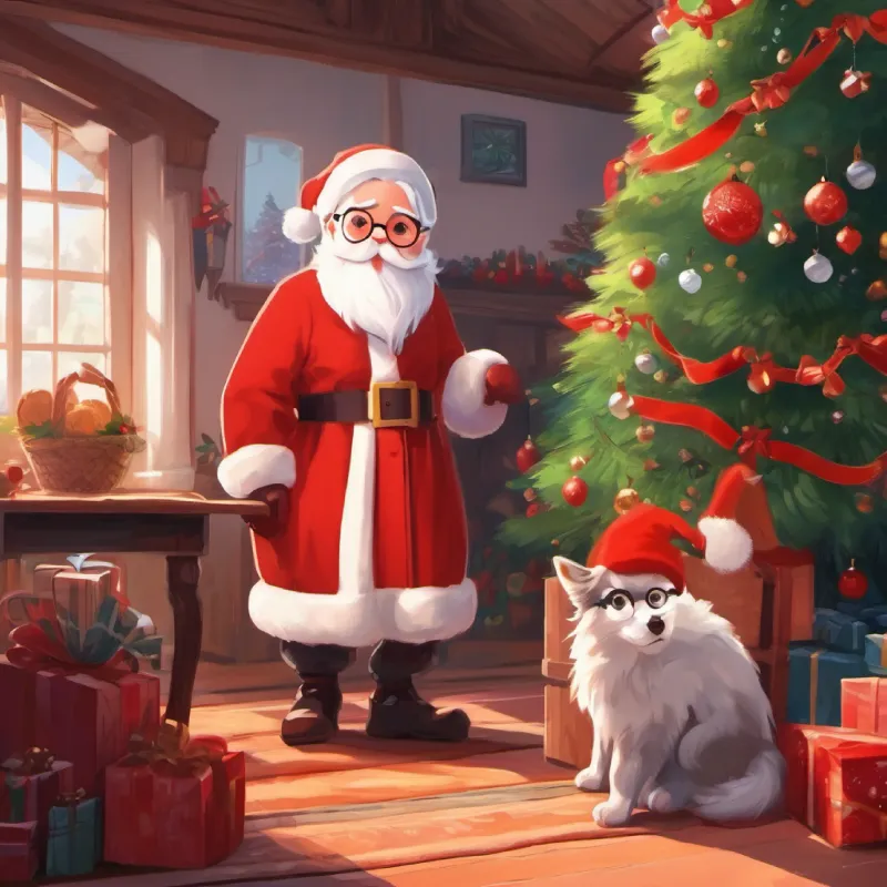 Little Red arrives at Elderly, loving, fair skin, glasses, white hair's house.