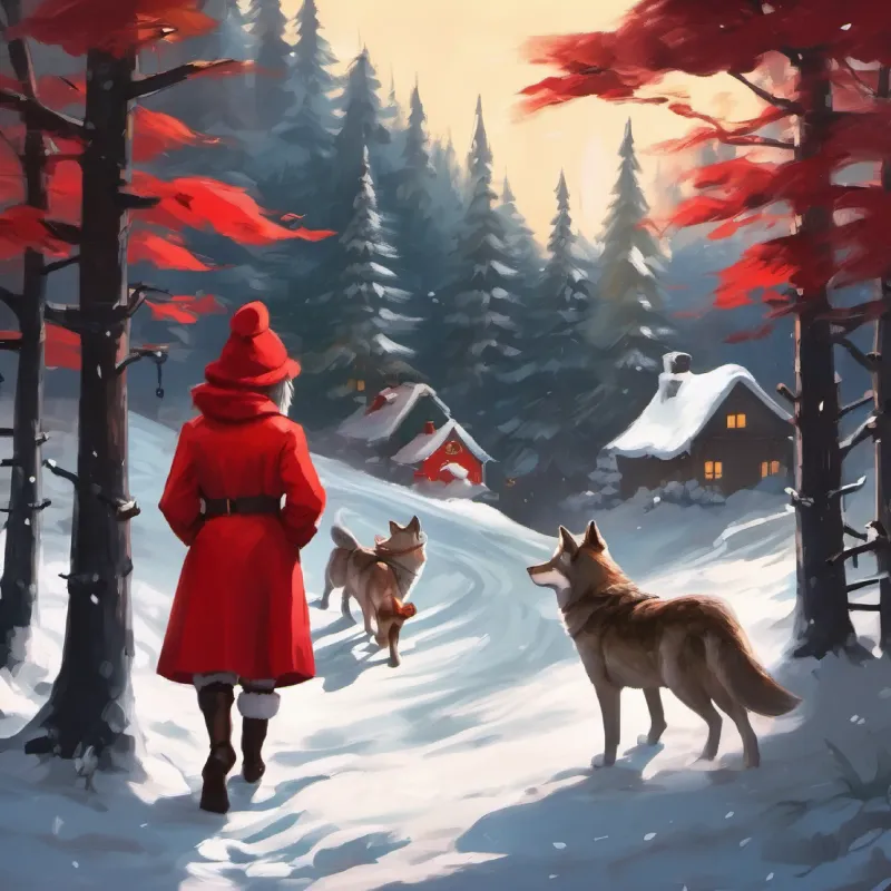 Little Red continues, oblivious to the wolf's plan.