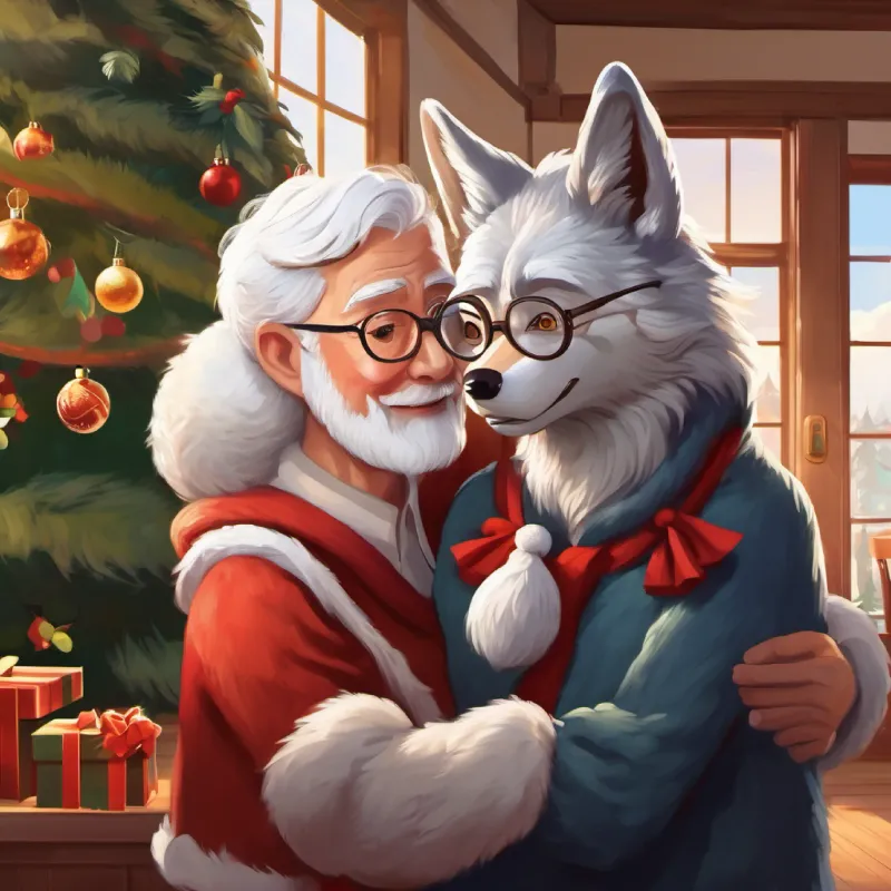 The wolf gets to Elderly, loving, fair skin, glasses, white hair's house first.