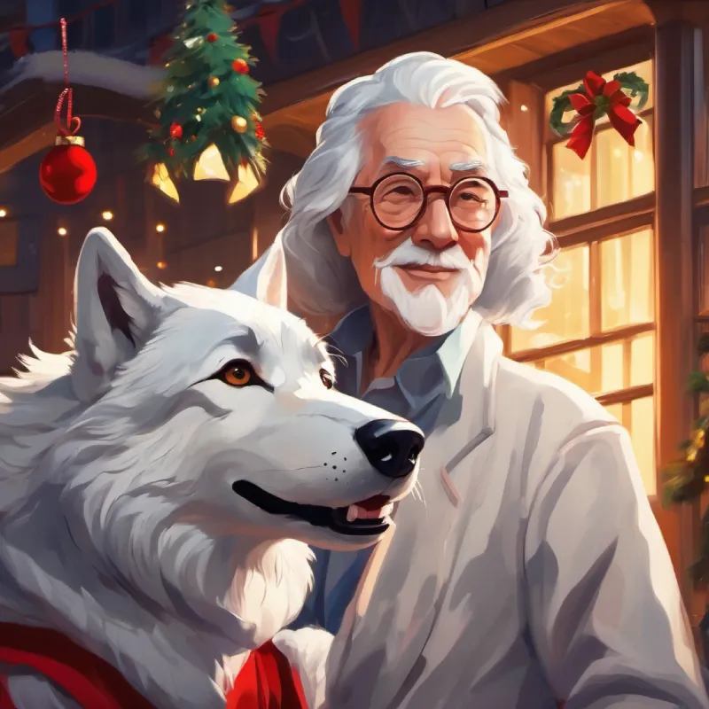 Elderly, loving, fair skin, glasses, white hair gets tricked by the wolf.