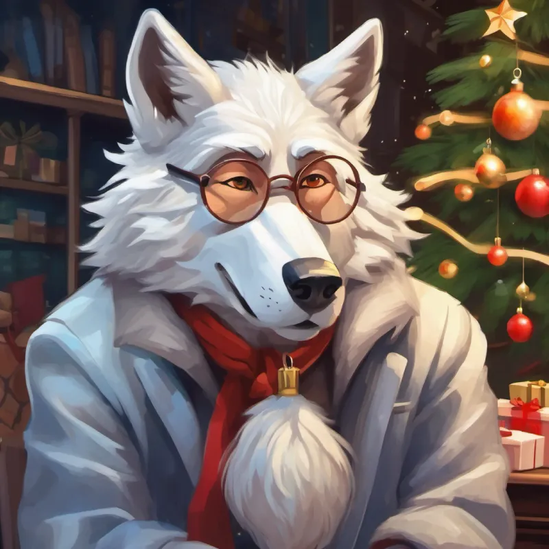 The wolf disguises himself as Elderly, loving, fair skin, glasses, white hair.