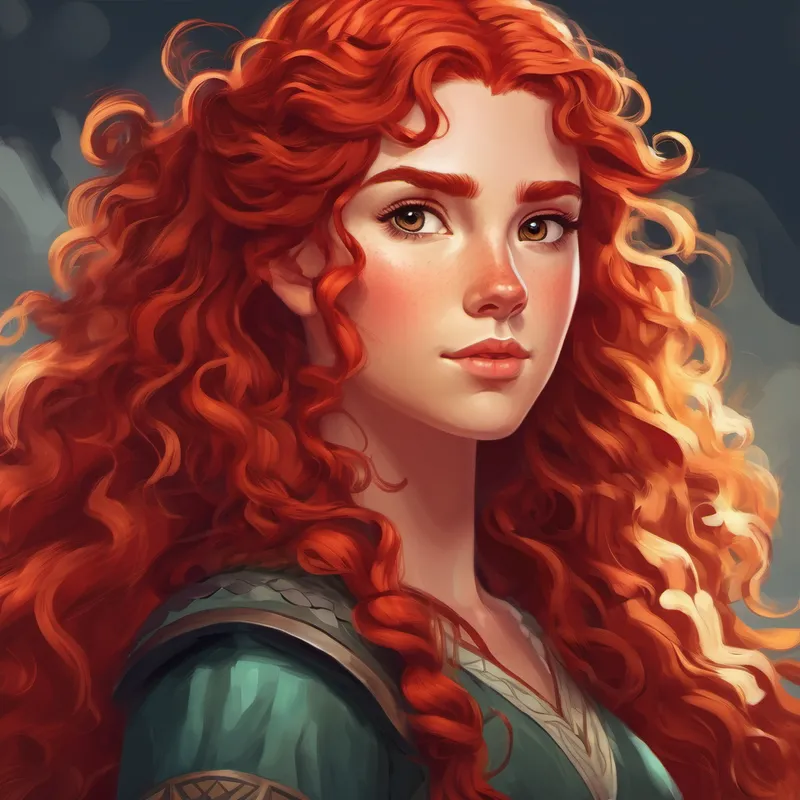 Red-haired Viking girl with curly hair with red hair and curly hair