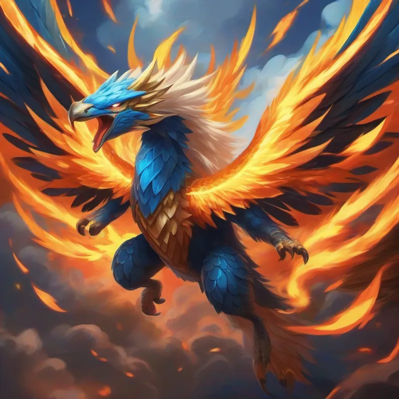 Blond hair, blue eyes, with newfound magic powers. admires Majestic fire and flying-type with powerful wings. with wings and fire-breathing ability.
