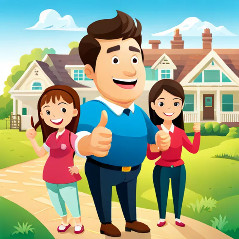 Horn Funding giving a magical thumbs up, surrounded by happy homeowners
