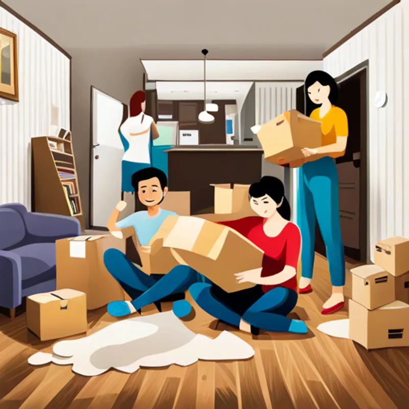 The family happily unpacking and settling into their new home