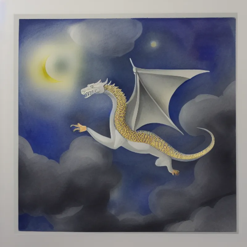 Dragon flying through a magical portal in the sky