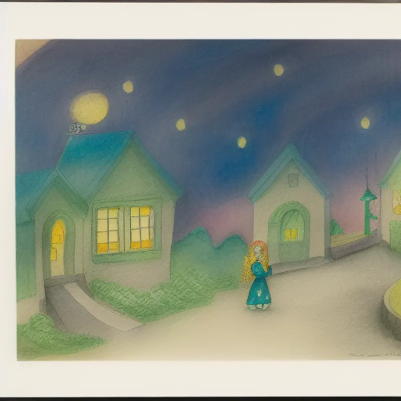 Relieved dragon and a happy comet in a colorful village