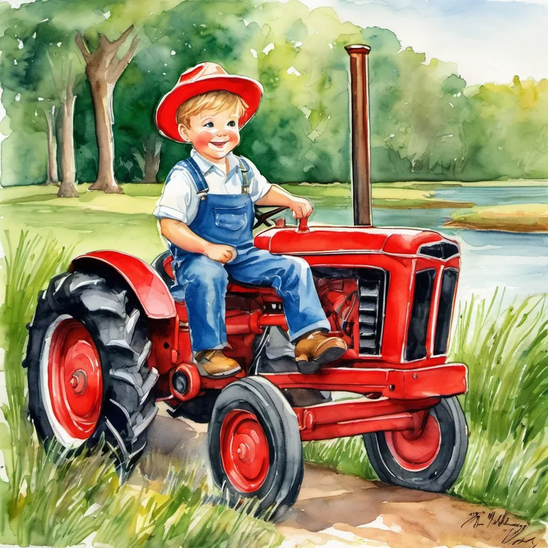 Once upon a time, in a little town surrounded by green fields and tall trees, there lived a young boy named Clark. Clark had a very special bond with his dad, and they loved going on fun adventures together. But their most favorite thing to do was to drive their shiny red tractor to the pond and spend a beautiful day fishing. One sunny morning, Clark woke up with sparkles in his eyes, excited for their next adventure. He hurriedly ran downstairs to find his dad already dressed in his old blue overalls and a big smile on his face. "Good morning, my little buddy! Are you ready for today's adventure?" asked Dad, ruffling Clark's hair affectionately. Clark smiled back, nodding his head eagerly.