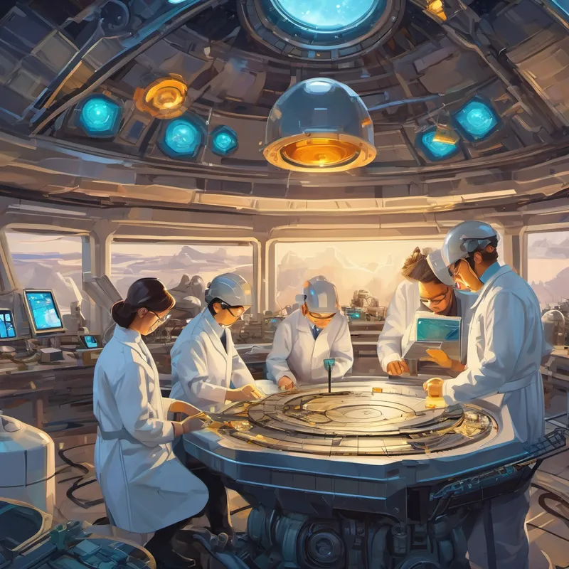 Smart and dedicated professionals wearing lab coats building the spacecraft
