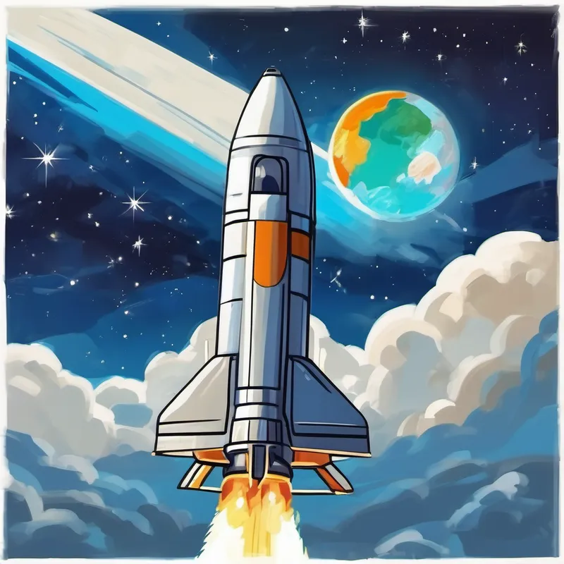 Shining silver spacecraft with Bharat's flag on it spacecraft launching into space