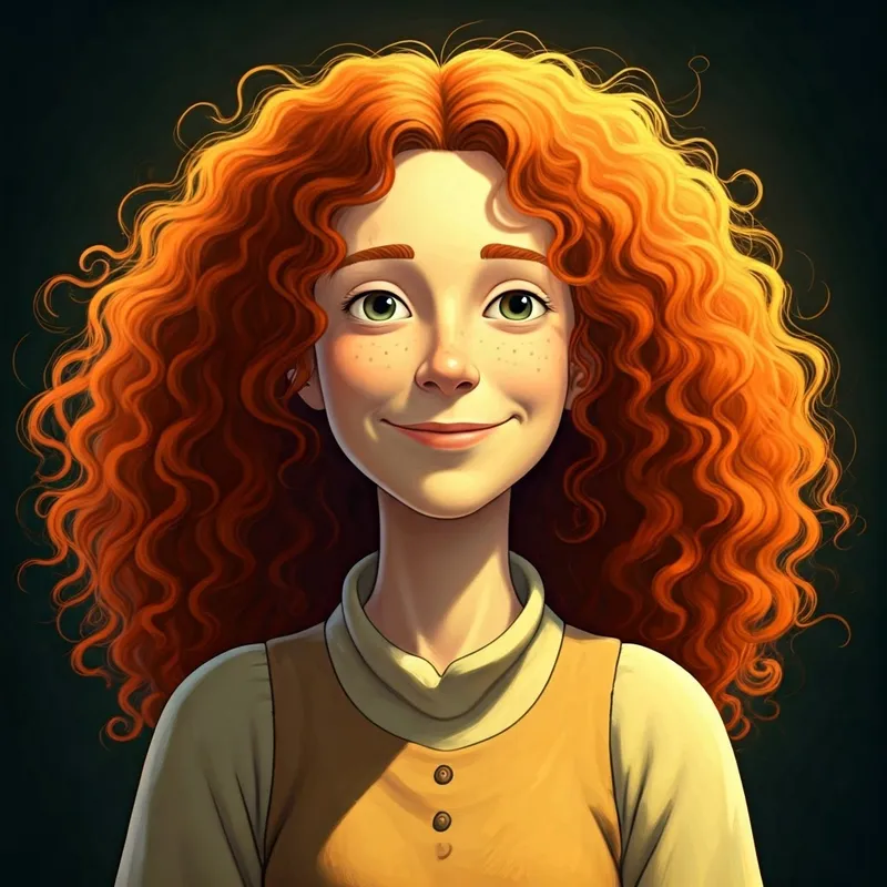 a kind-looking woman with curly red hair smiling