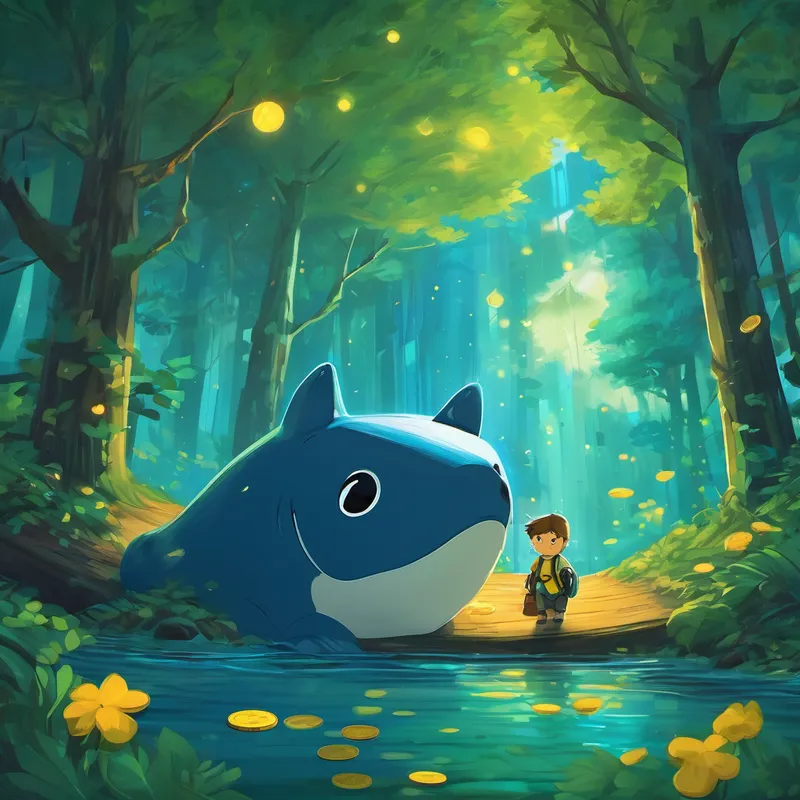 But Doge, with his infectious positivity, made the Whale see the value in unity and cooperation between different cryptocurrencies. Together, they created a bridge of friendship that connected all digital currencies, promoting harmony and trust among them. In the final leg of his journey, Doge stumbled upon the dark forest of Doubt. The forest was filled with whispers of uncertainty, making the brave little pup question himself. However, Doge remembered his purpose and pressed on, scattering good deeds and spreading love and laughter wherever he went.