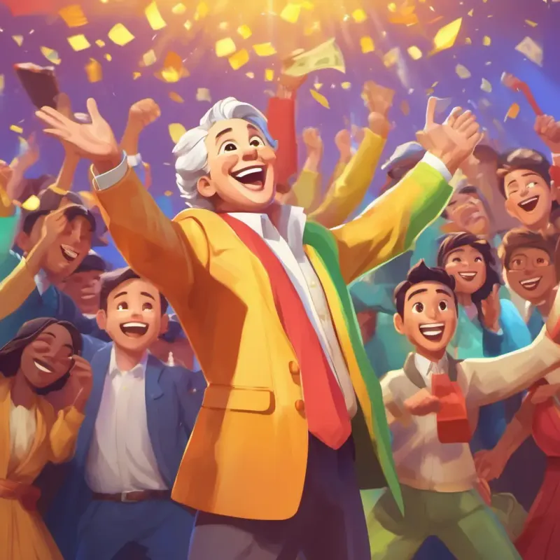 Dollar's playful antics as he spreads the news about affordable insurance and receives cheers from the Joyful and diverse, with different colored clothes and happy expressions.