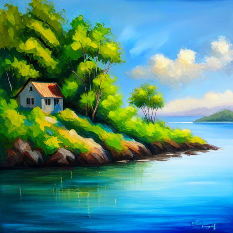 A beautiful island with sparkling blue waters and lush green trees