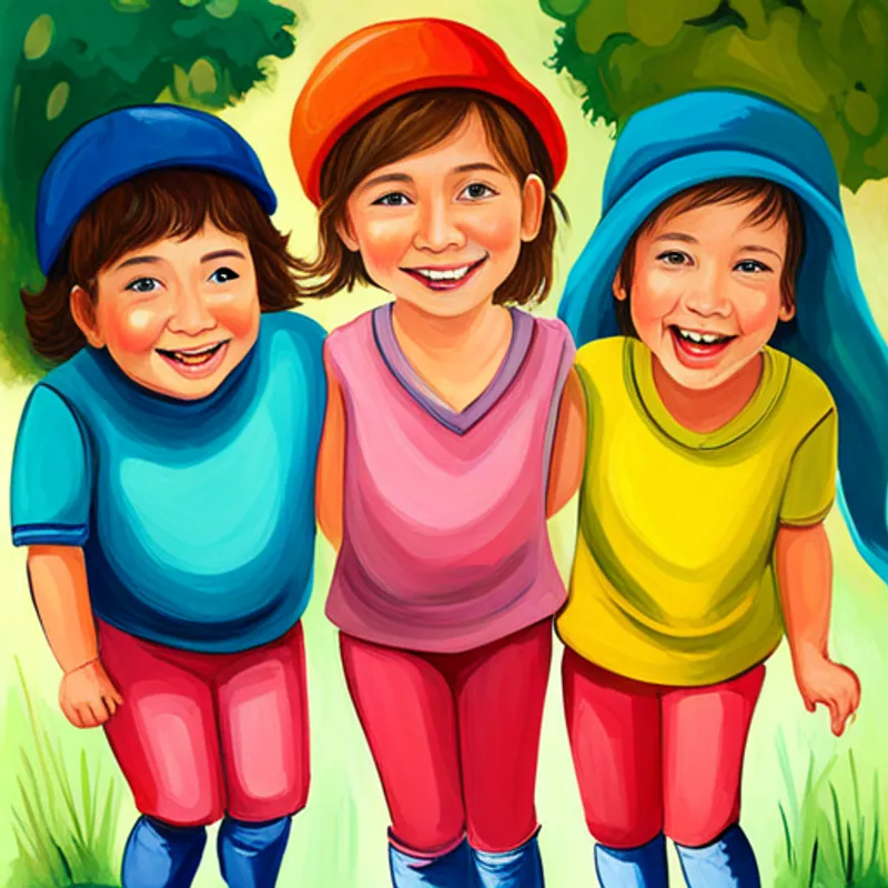 Three girlren with different colored clothes and big smiles