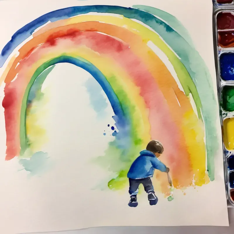 Alex inspired to paint a rainbow.