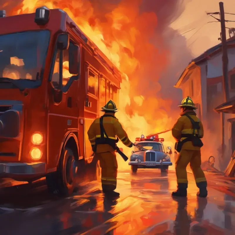 Evacuation in the car, observing firefighters tackle the fire.