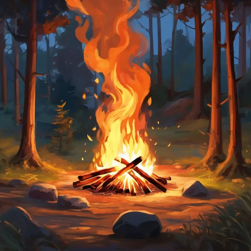 The crackling fire is close, its sounds terrify the duo.