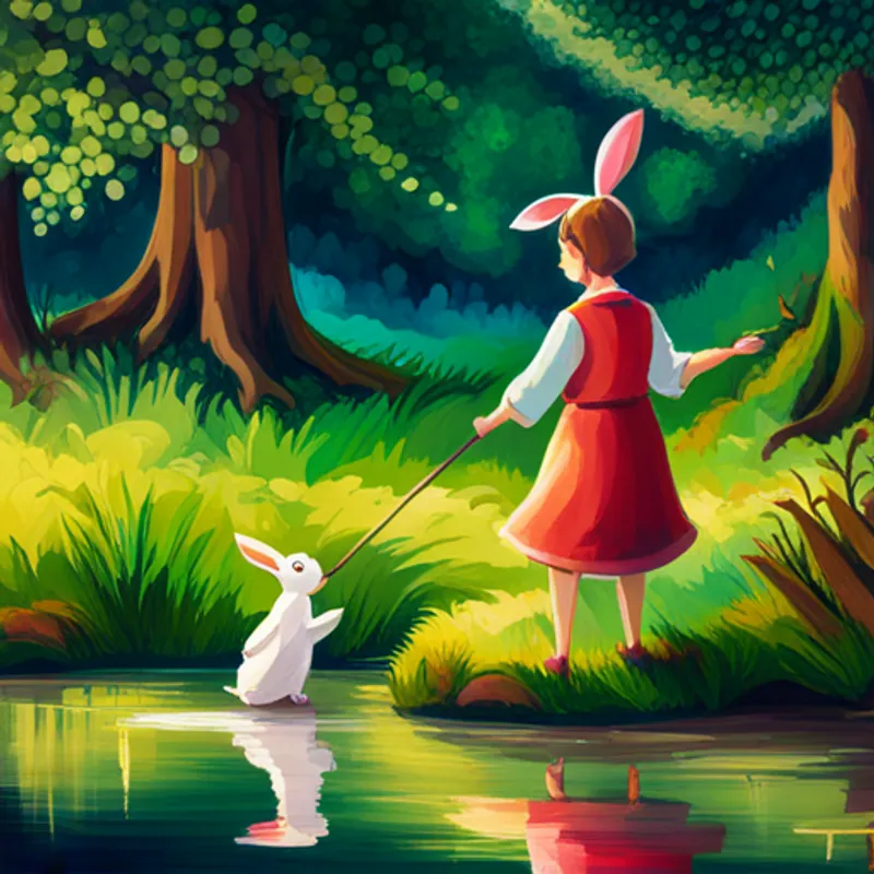 Kaninchen und fließender Fluss mit aufleuchtendem Klicken