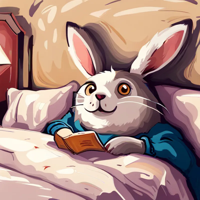 Kaninchen im Bett, Augen geschlossen, lächelnd