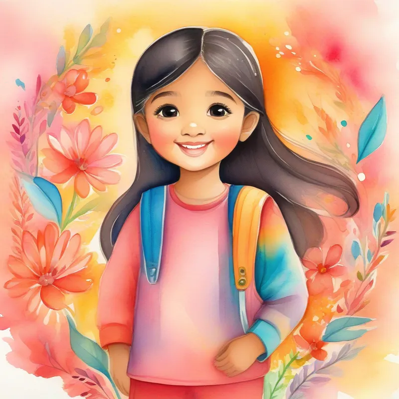 Aaradhya: kind-hearted and helpful, colors: warm and cheerful finding happiness through kindness, colors: content and satisfied