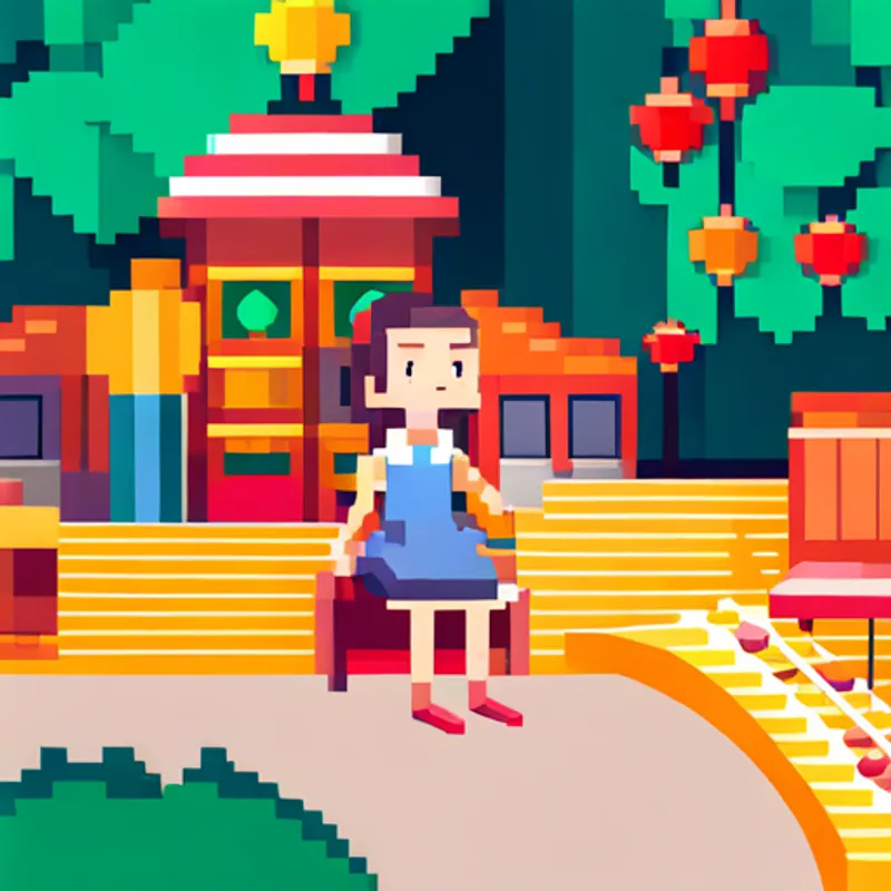 Happy girl with colorful dress and a smile playing with friends in a colorful playground