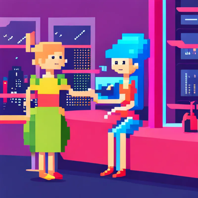 Happy girl with colorful dress and a smile being admired by other girlren in Neon Dreams
