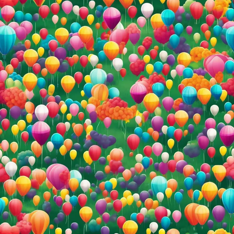 Colorful park, balloons, friends, games, cake