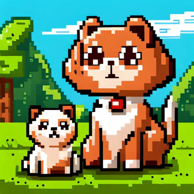 Gato e Cachorrinho marrom com manchas brancas e coleira vermelha. correndo e pulando felizes