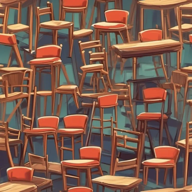 Chairs toppling over with students startled, reacting in surprise.