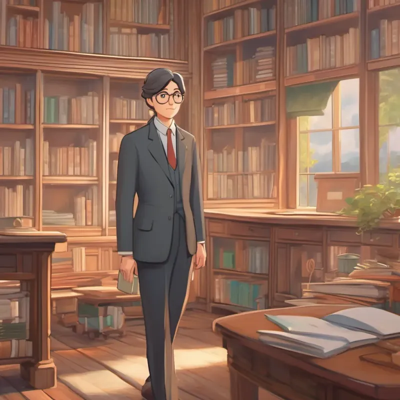 A stern but gentle-looking teacher approaching with a slightly disapproving look.