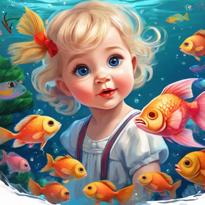 Eileen names her favorite fish and admires its swimming.