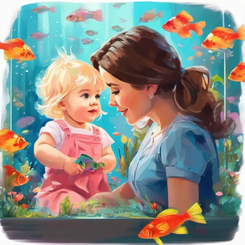 Eileen and her brunette mother look at the fish tank in exicetement