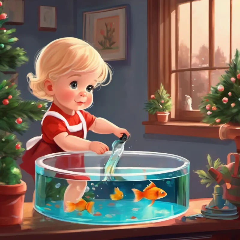 Eileen's brunette mom cleans the fish tank