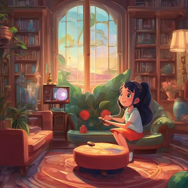 The team at TechnoDreams took Lily by the hand and gave her a magical remote control. It had buttons for every imaginable movie genre: action, adventure, comedy, and even fantasy. When Lily pressed the fantasy button, holographic images of fairies and dragons appeared before her eyes. She could hardly believe her luck! Together, they started planning Lily's dream home theater. They chose the perfect spot in her living room, measuring the dimensions and selecting the most comfortable seats. While Lily's parents were impressed by the technical aspects, Mr. Roberts made sure to explain everything in a way that made sense to them too.